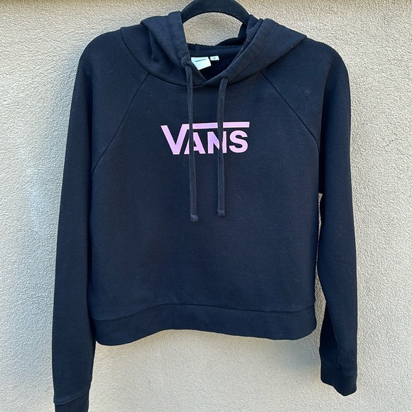 Vans 🔥 Flying V Boxy Cropped Hoodie Sweatshirt Logo Graphic Print Sz M - Picture 2 of 9